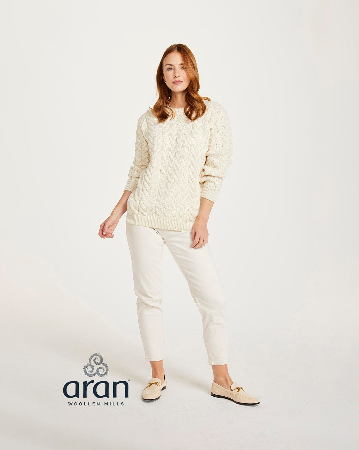 Cream Aran Merino Wool Knit Sweater