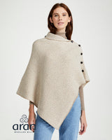 Beige Aran Merino Wool Herringbone Poncho