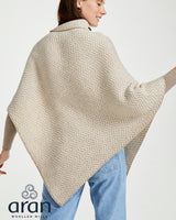 Beige Aran Merino Wool Herringbone Poncho