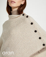 Beige Aran Merino Wool Herringbone Poncho