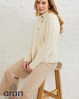 Cream Aran Merino Wool Asymmetric Cardigan