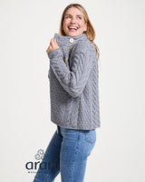 Grey Aran Merino Wool Asymmetric Cardigan