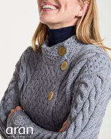 Grey Aran Merino Wool Asymmetric Cardigan