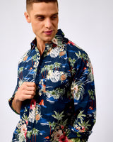 Navy-Tropical-Print-Cotton-Shirt