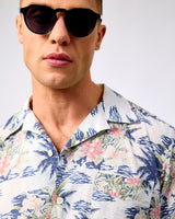 Blue Palmito Print Short Sleeve Cotton Shirt