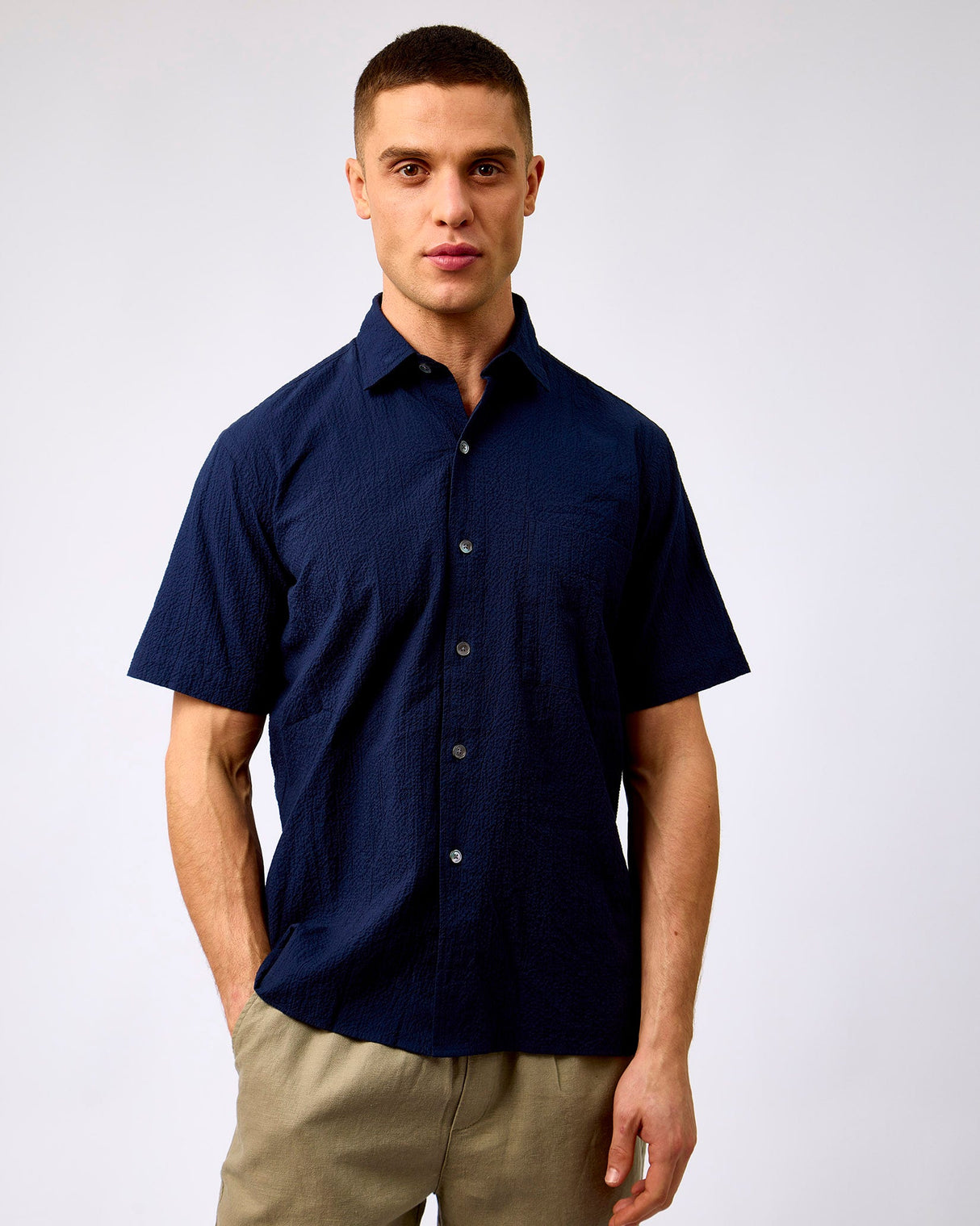 Navy-Pedro-Short-Sleeve-Cotton-Shirt