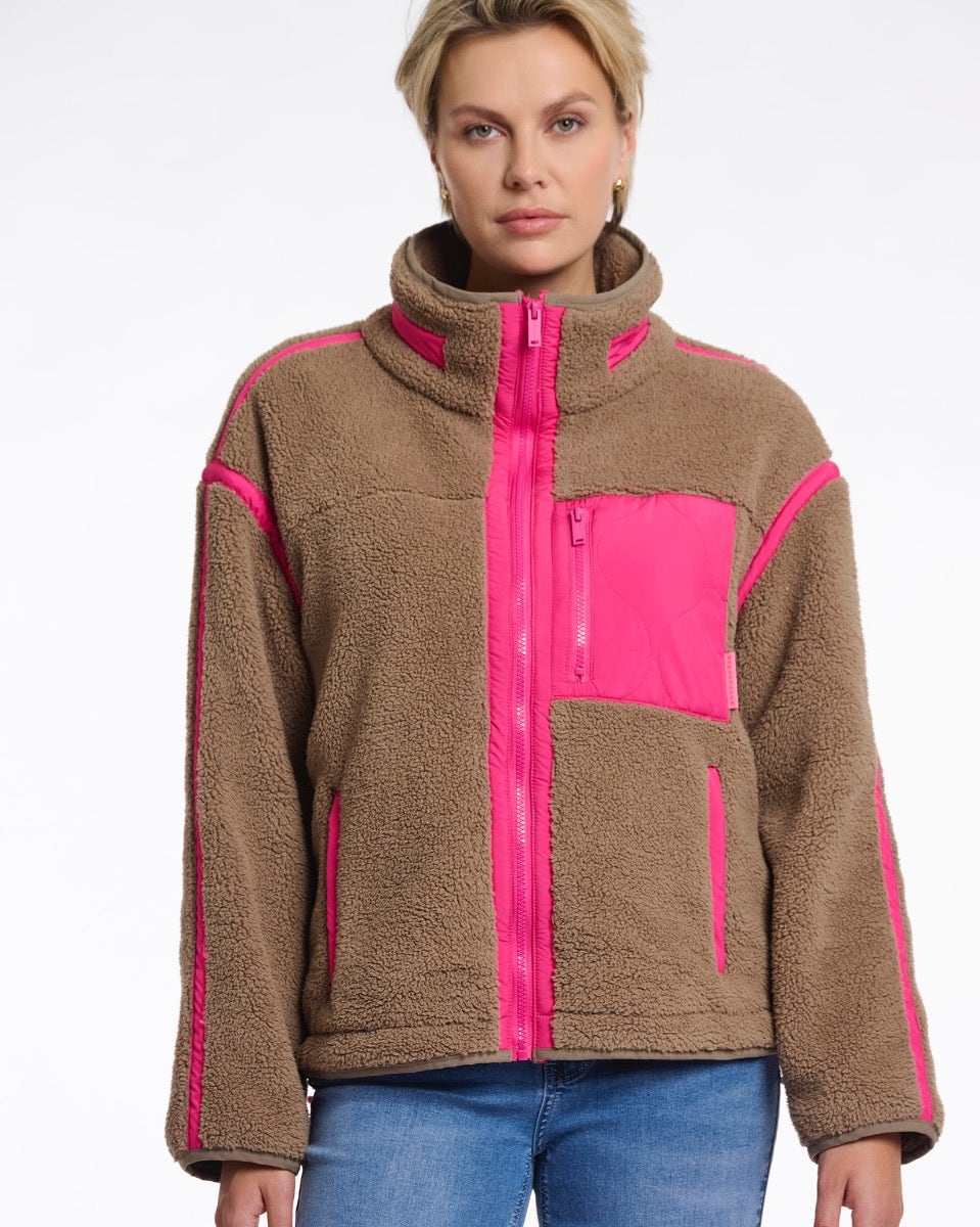 Toffee Pink Bisma Cropped Teddy Jacket
