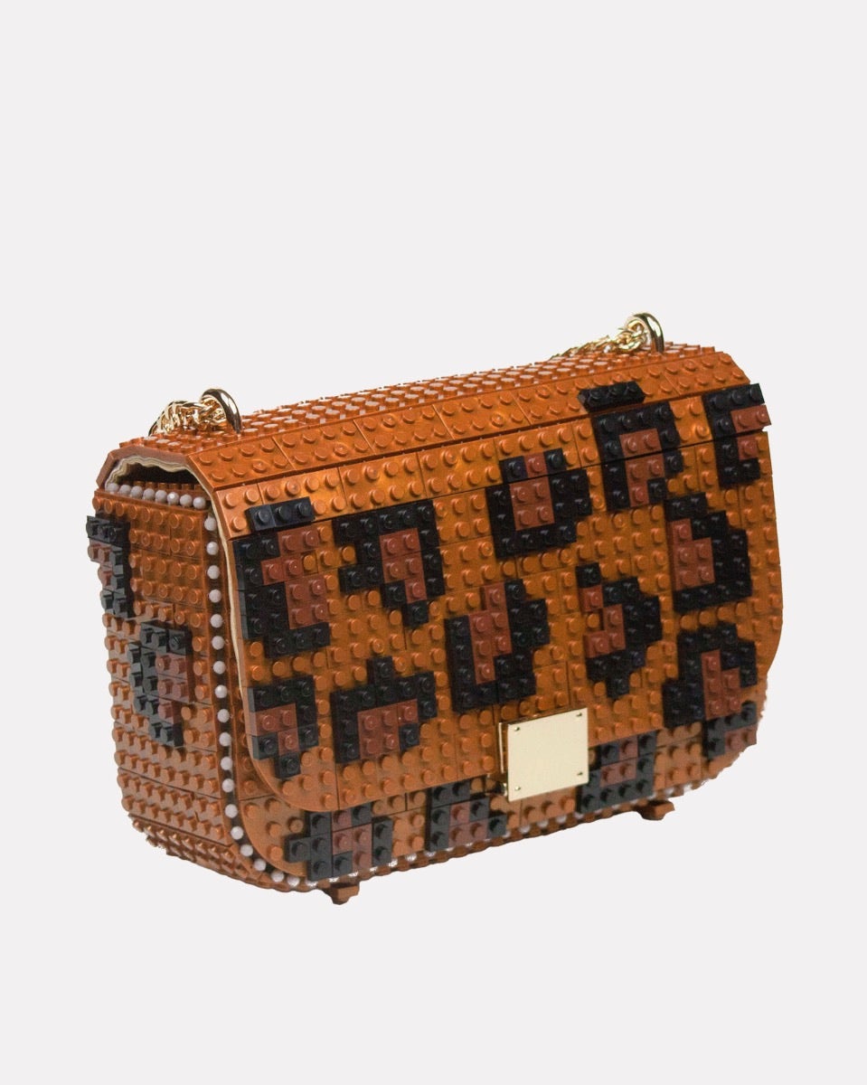 Leopard Bronze Block Flap Bag