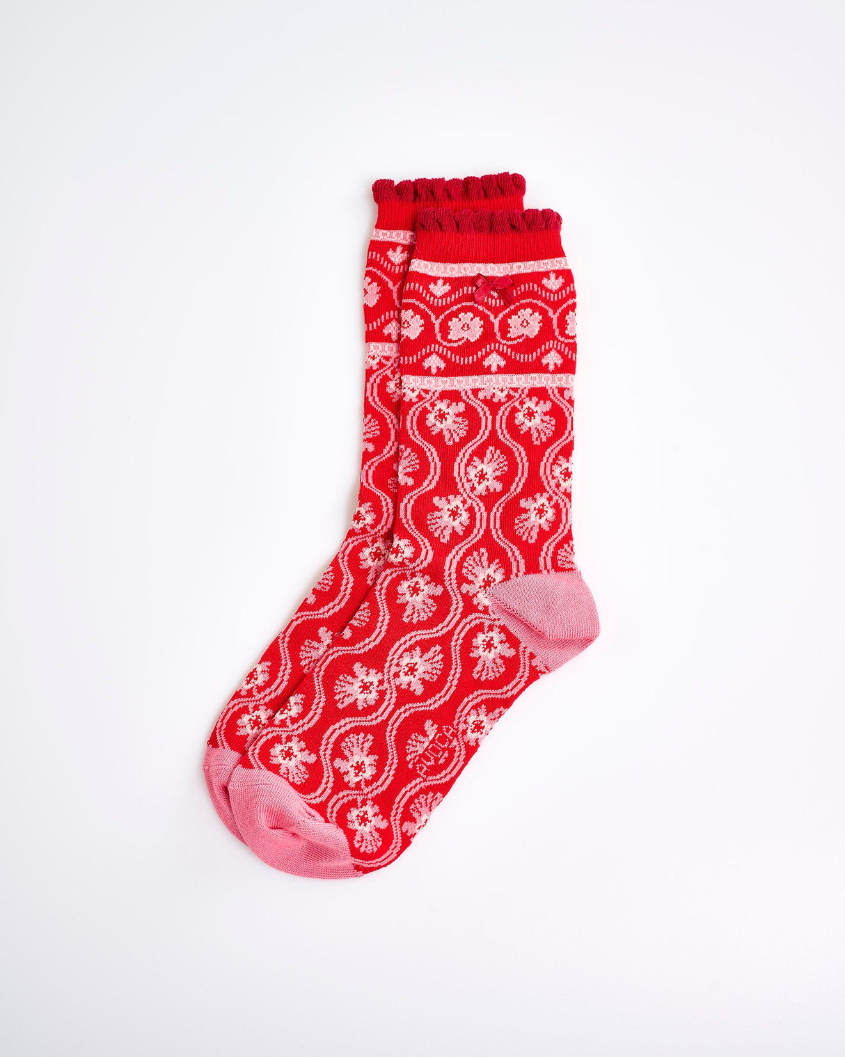Red-Pink-Flower-Ankle-Socks