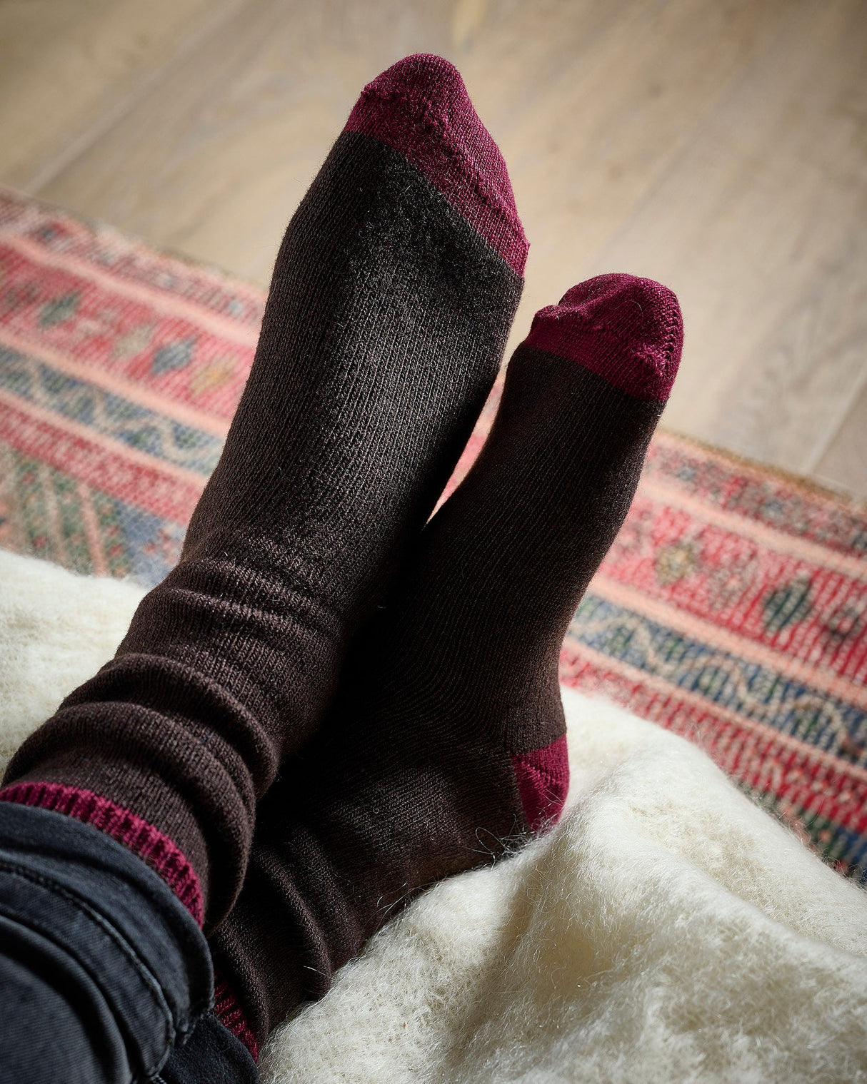 Brown & Burgundy Cashmere Blend Men's Socks