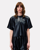 Black Bazin Faux Leather Boxy Top