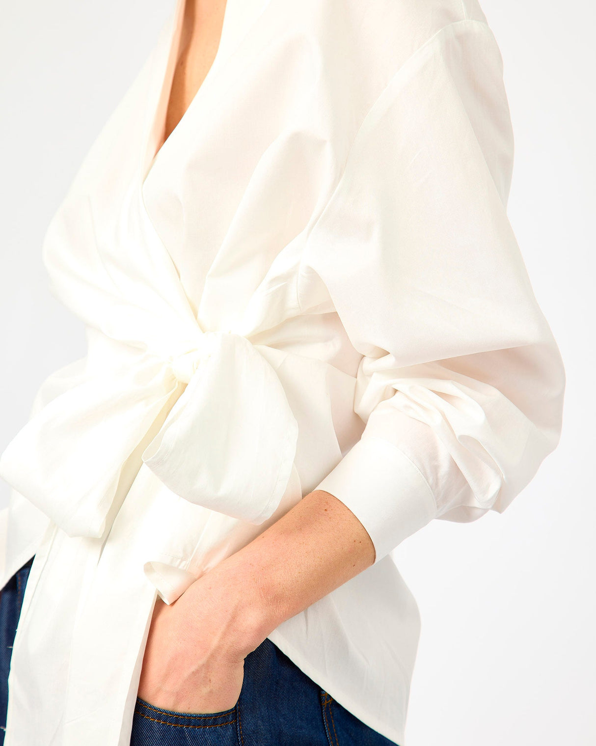 White Lunaqua Wrap Detail Cotton Top