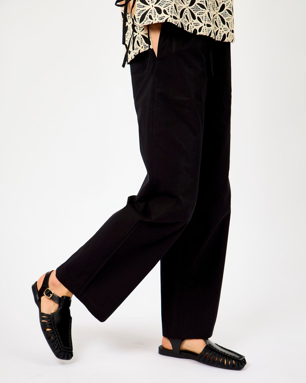 Black Iguazu Wide Leg Cotton Pants