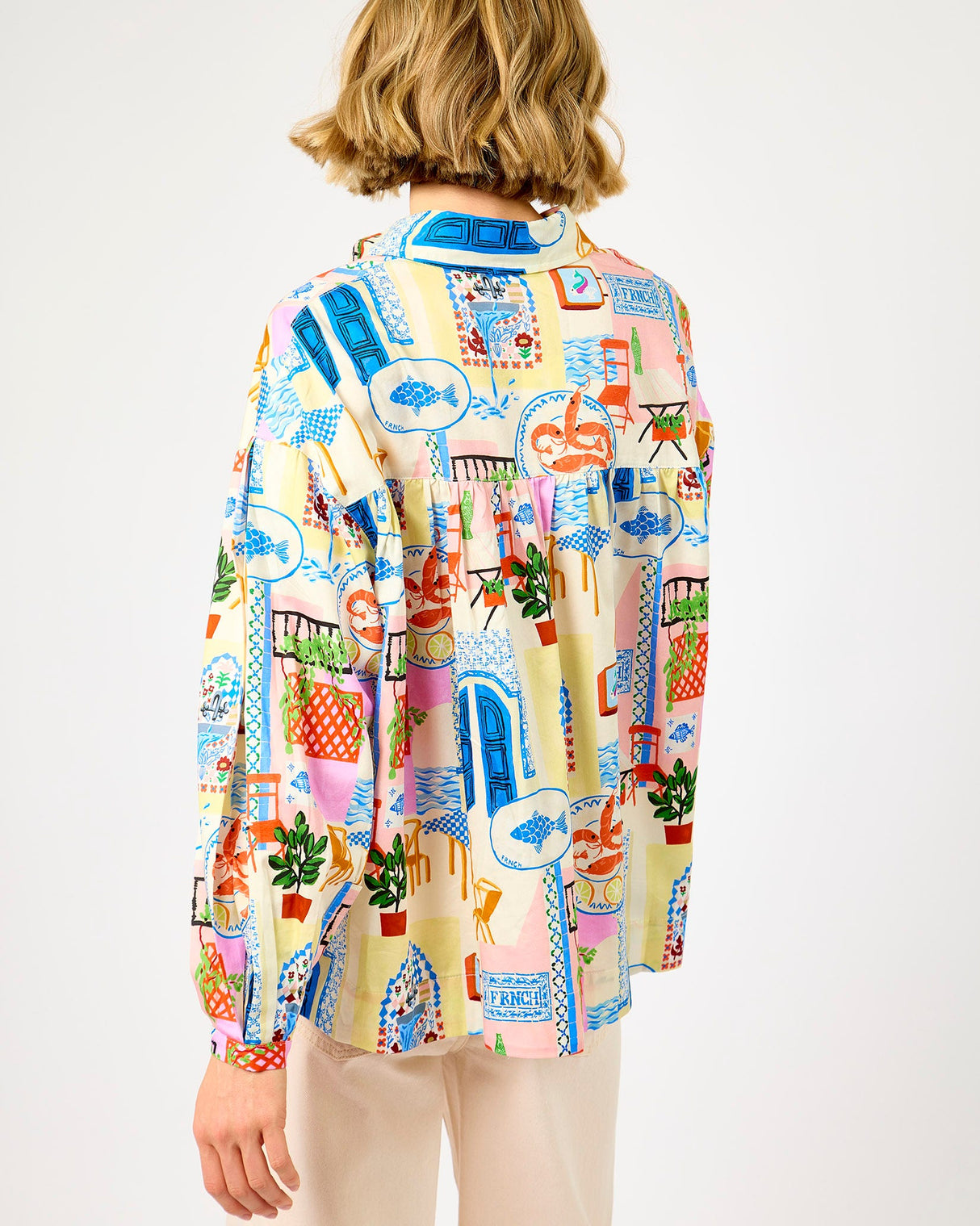 Water's Edge Print Topaze Pleated Sleeve Shirt