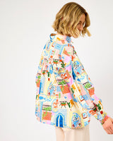 Water's Edge Print Topaze Pleated Sleeve Shirt