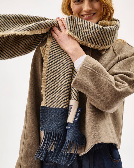 Navy Chevron Tweed Donegal Wool & Mohair Scarf