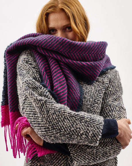 Neon Pink Chevron Tweed Donegal Wool & Mohair Scarf