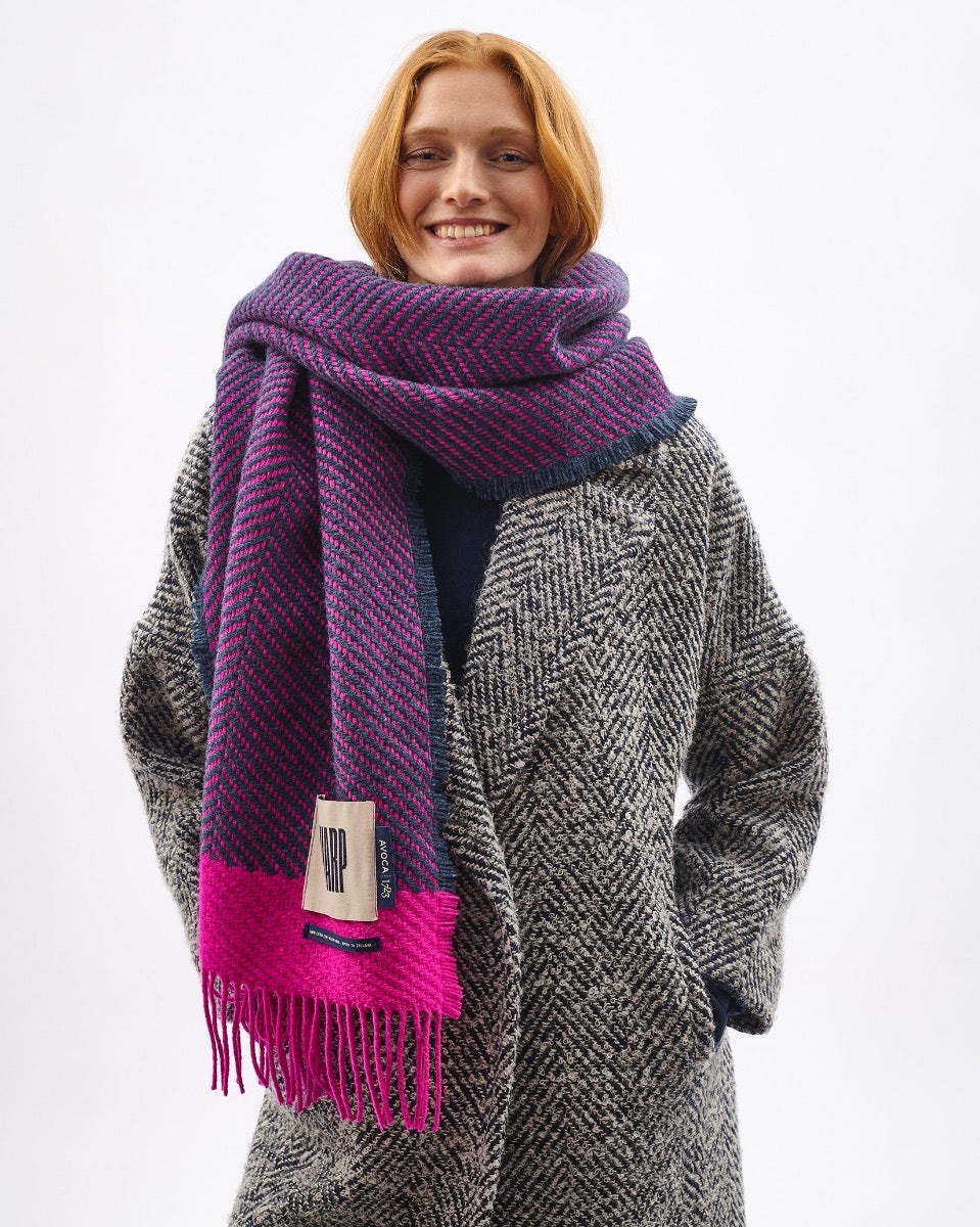 Neon Pink Chevron Tweed Donegal Wool & Mohair Scarf