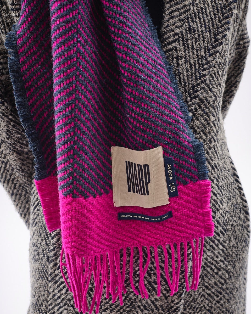 Neon Pink Chevron Tweed Donegal Wool & Mohair Scarf