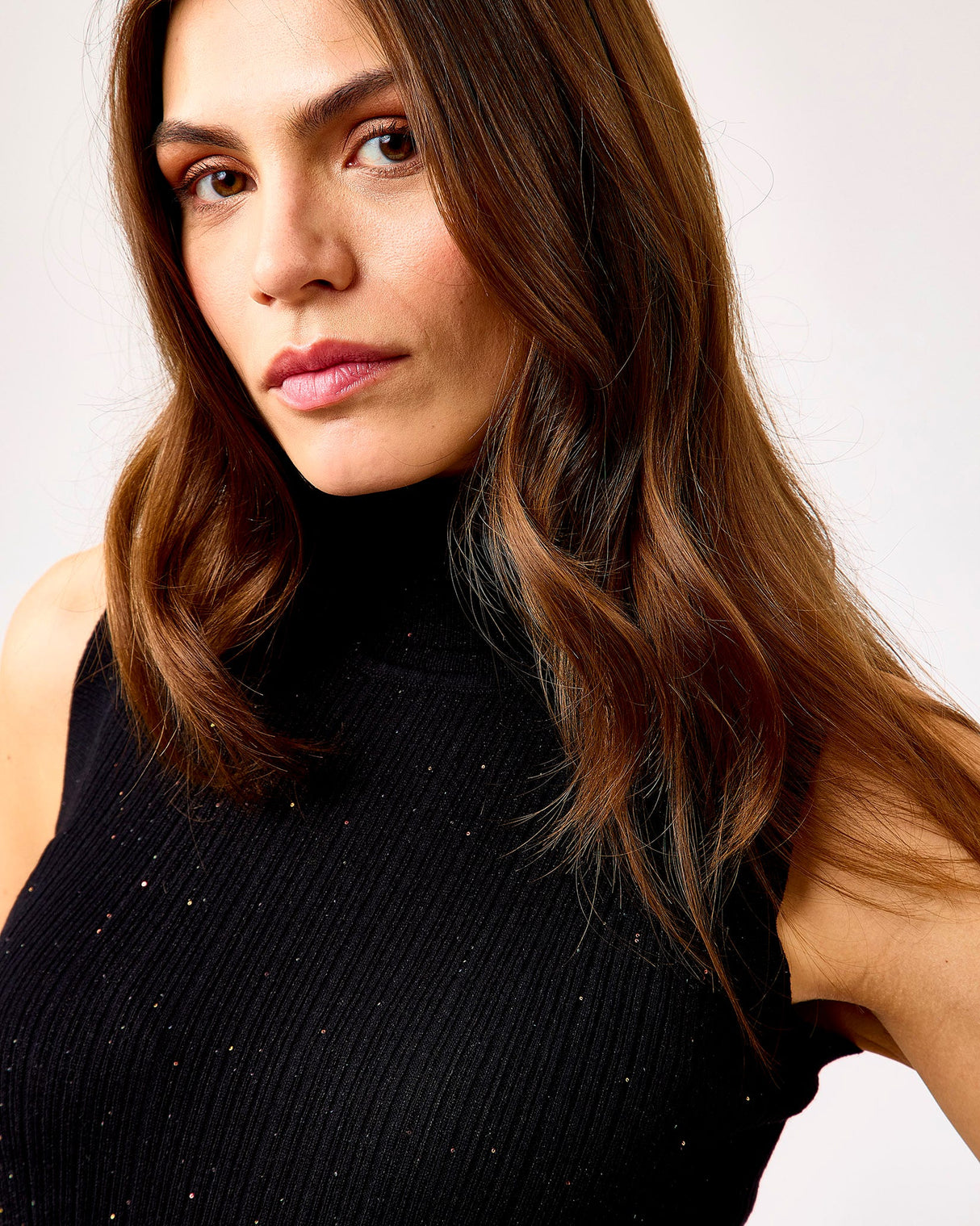 Black Minogue Turtle Neck Sleeveless Top