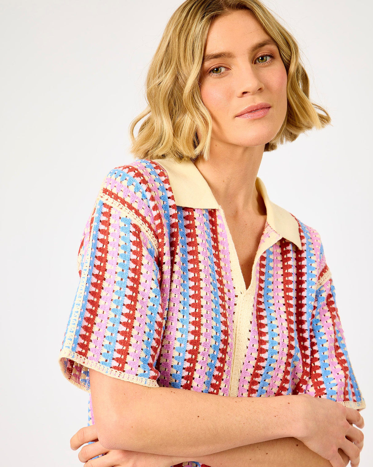 Violet Multicolour Stripe Missy Open Knit Top