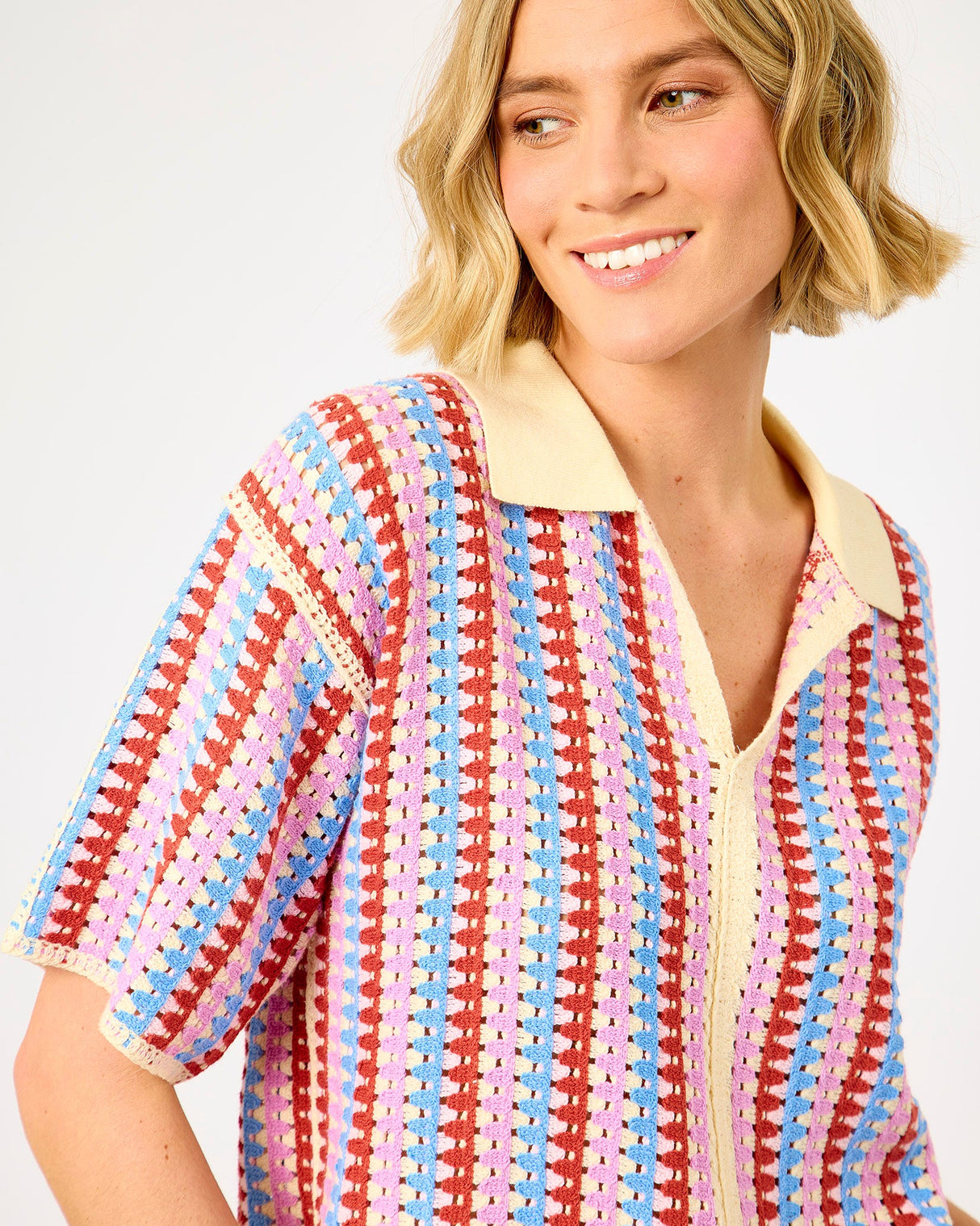 Violet Multicolour Stripe Missy Open Knit Top