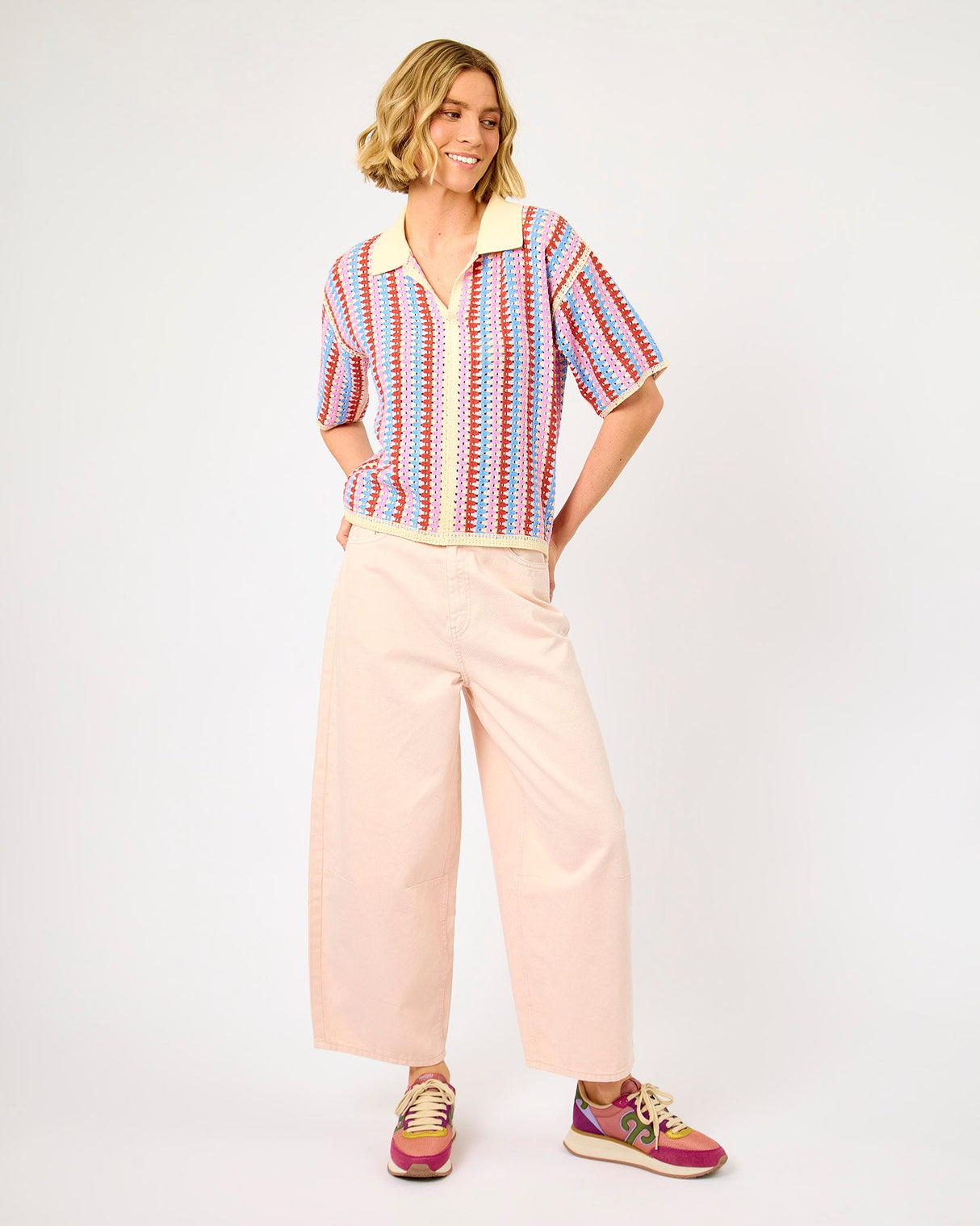 Violet Multicolour Stripe Missy Open Knit Top