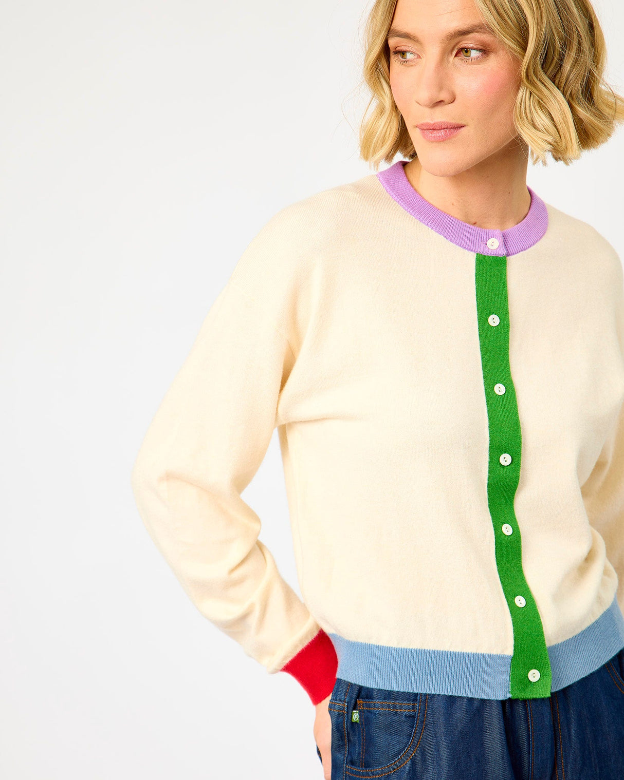 Cream Patrick Colour Block Detail Cardigan