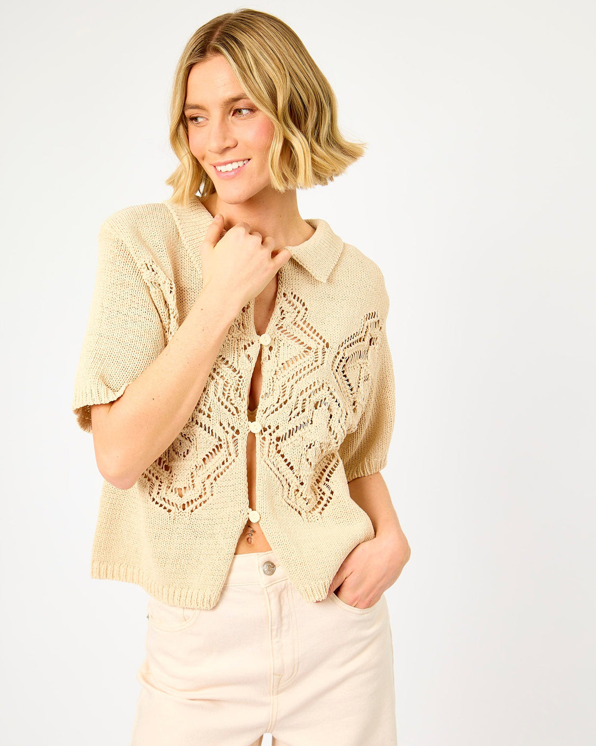 Cream Fraseria Open Knit Detail Cardigan