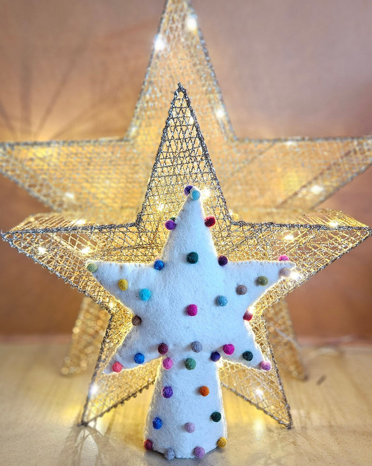 Handmade Felt Pompom Star Christmas Tree Topper