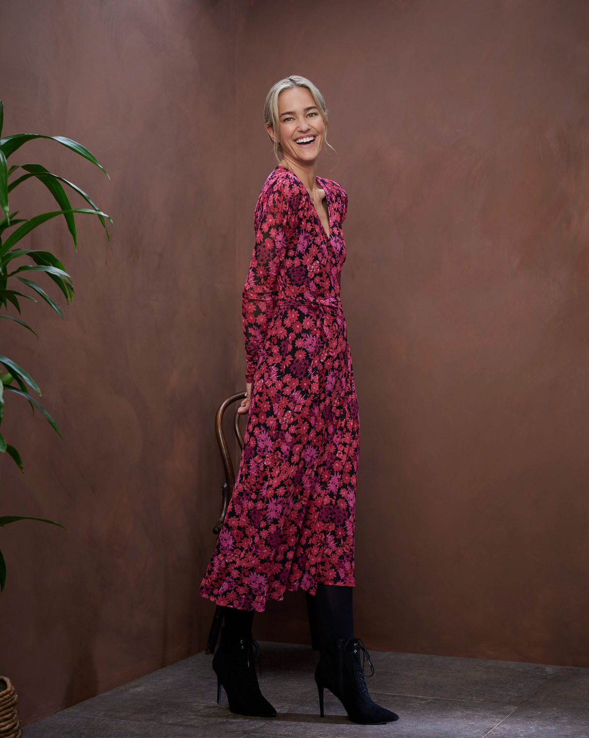 Jazzy Pink Natalia Mesh Wrap Dress