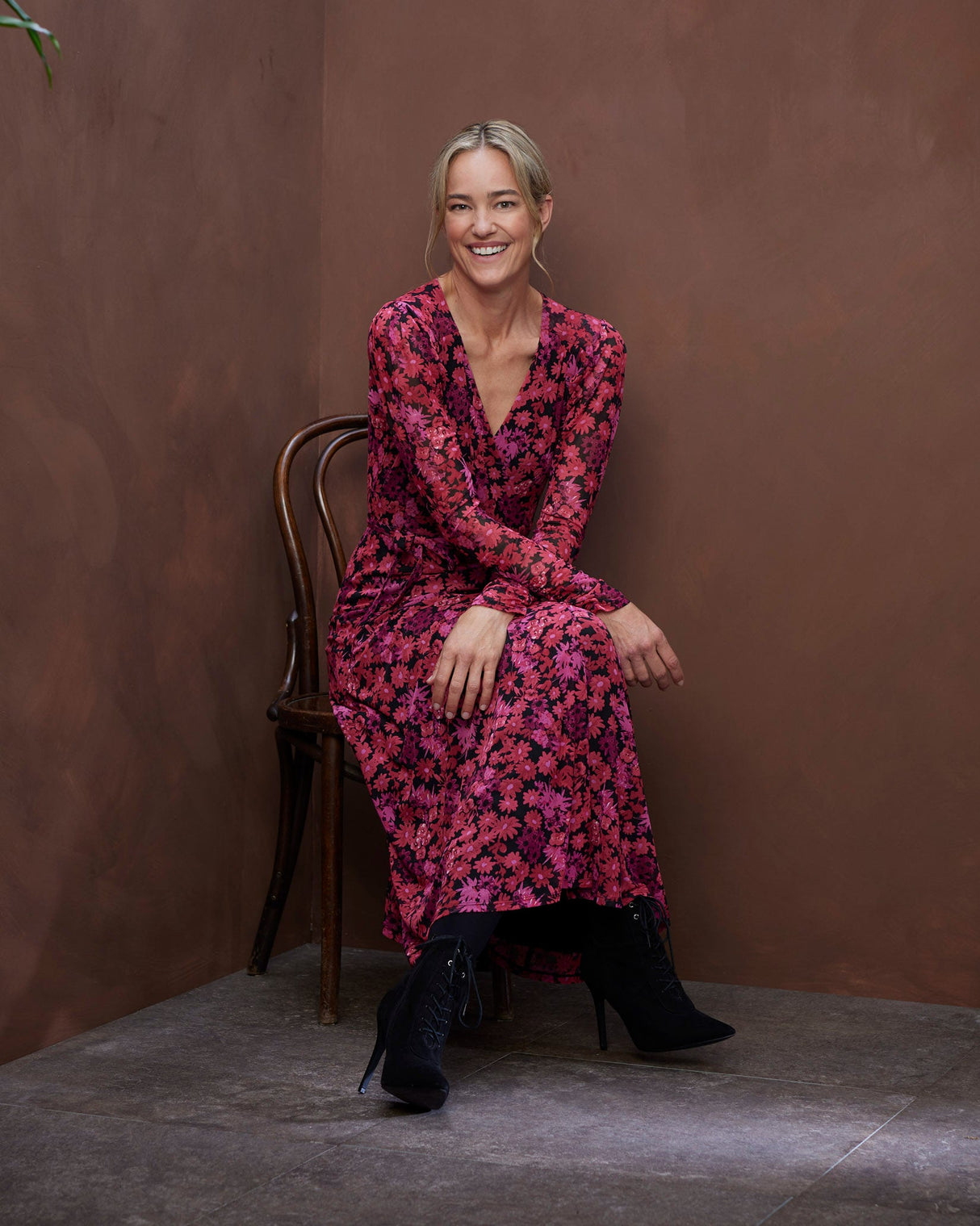 Jazzy Pink Natalia Mesh Wrap Dress