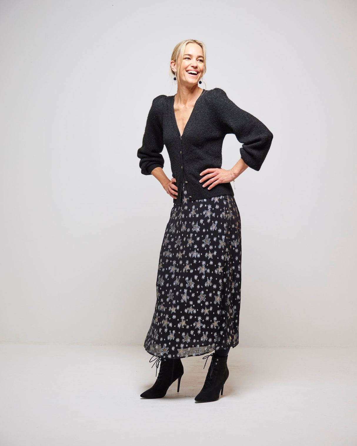 Black Sally V-Neck Cardigan