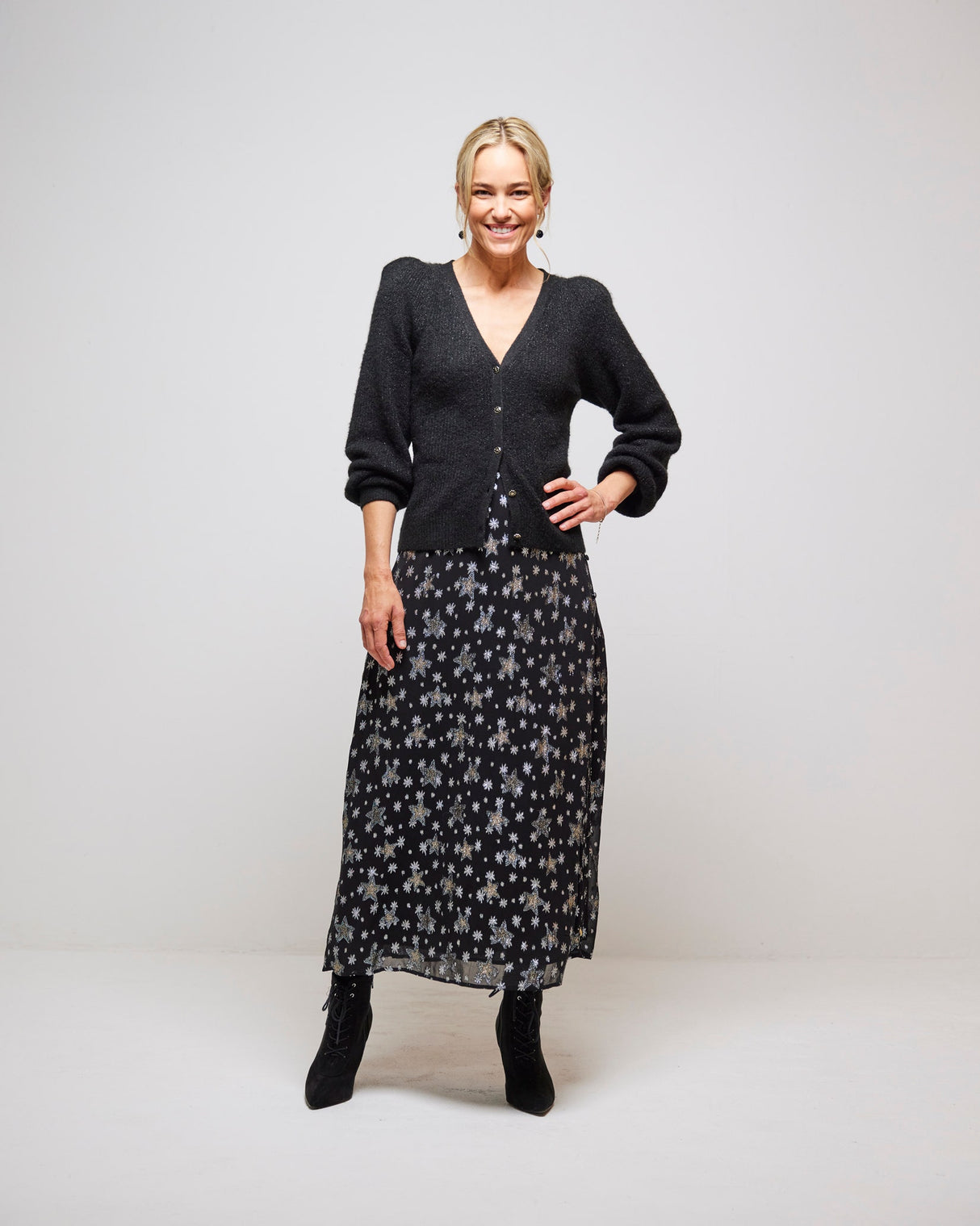 Black Sally V-Neck Cardigan