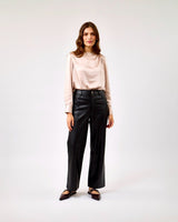 Black Corian Faux Leather Straight Leg Trousers