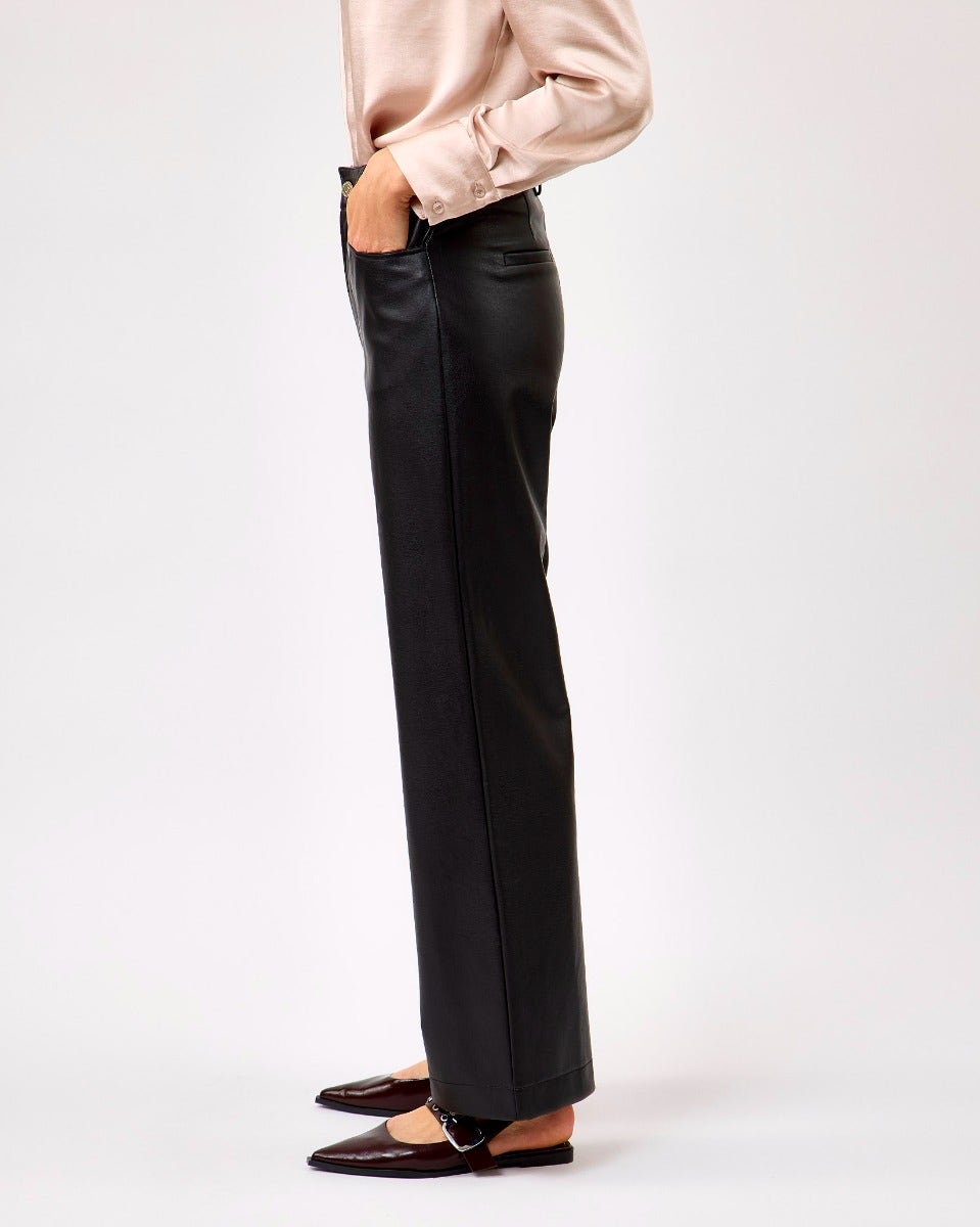 Black Corian Faux Leather Straight Leg Trousers