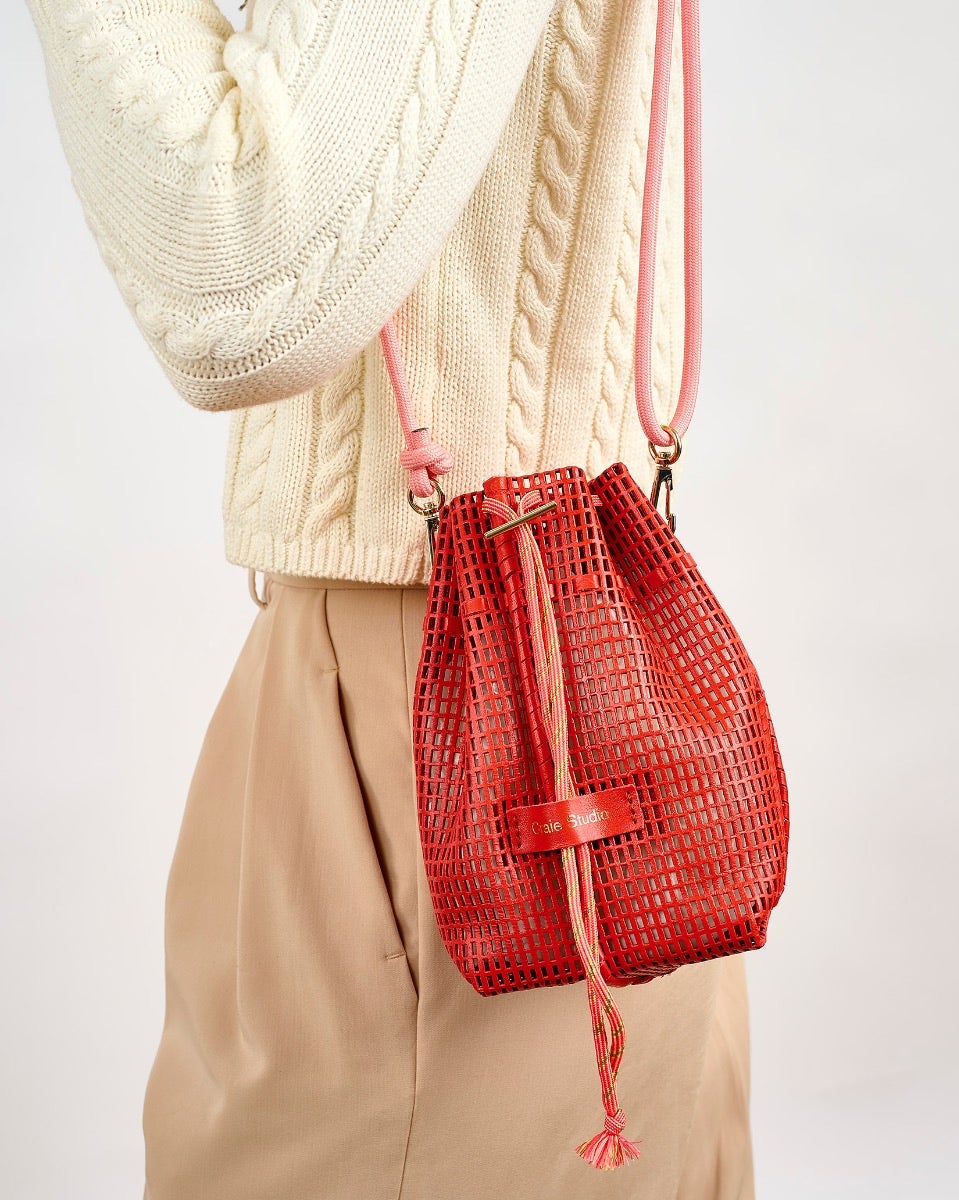Red Leather Bibi Bucket Bag