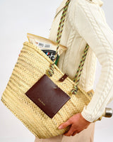 Deep Brown Leather & Palm Panier Calanques Bag