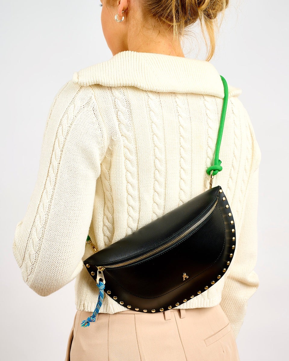 Black & Green Leather Smile Bag