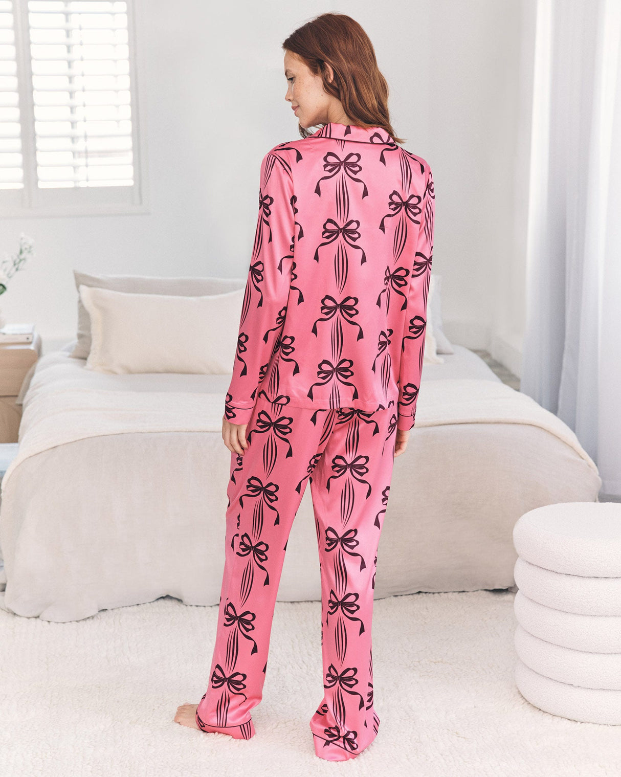 Pink-Wavy-Bow-Satin-Pyjama-Set
