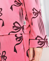 Pink Wavy Bow Satin Pyjama Set