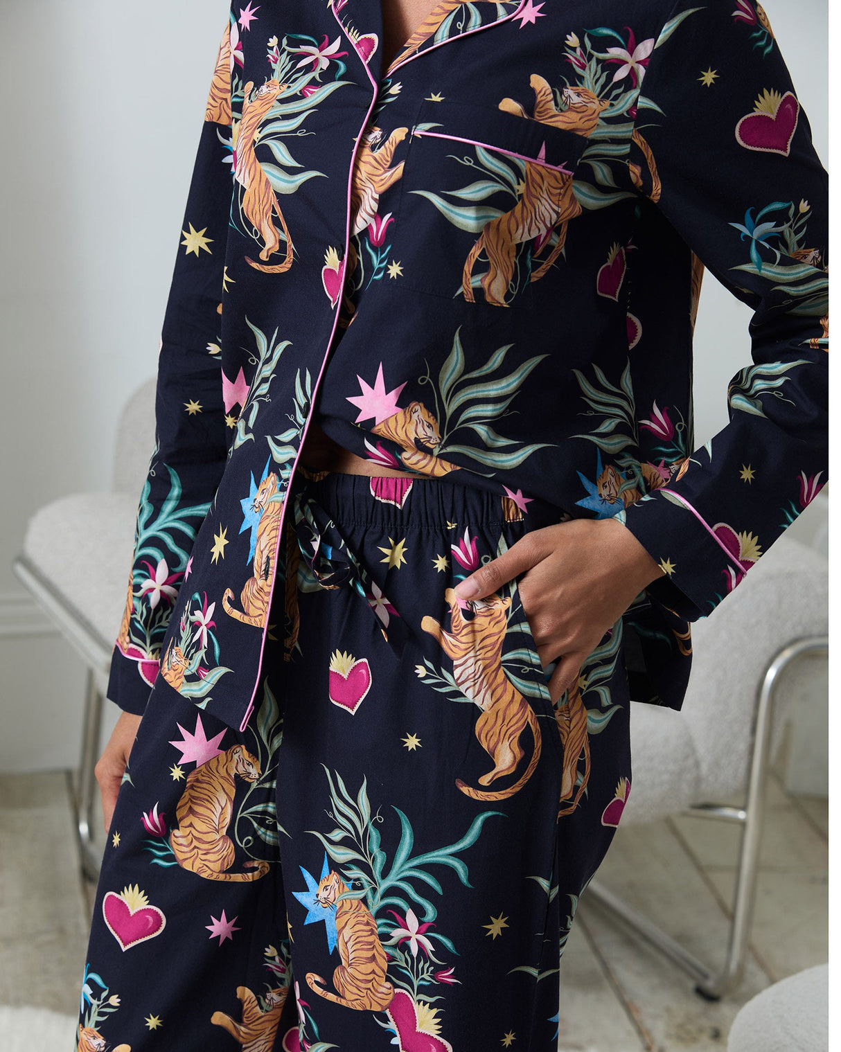 Navy Heart & Tiger Organic Cotton Pyjama Set