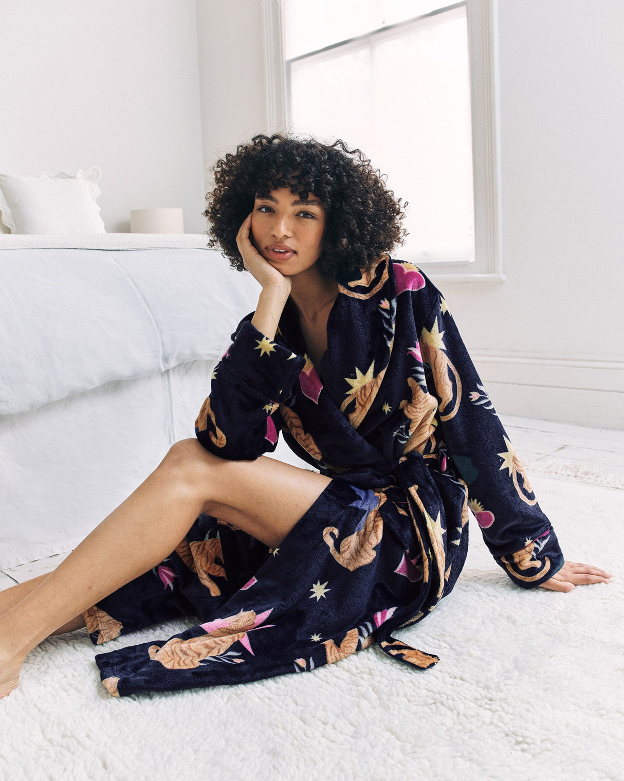Navy Heart & Tiger Fleece Dressing Gown