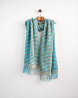 Turquoise Houndstooth Wide Donegal Tweed Scarf