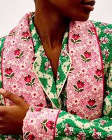 Green Wave & Pink Tulip Quilted Cotton Dressing Gown