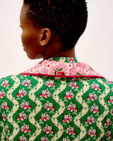 Green Wave & Pink Tulip Quilted Cotton Dressing Gown
