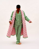 Green Wave & Pink Tulip Quilted Cotton Dressing Gown