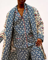 Orange Rose & Mini Floral Navy Quilted Cotton Dressing Gown