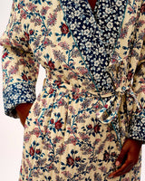 Orange Rose & Mini Floral Navy Quilted Cotton Dressing Gown