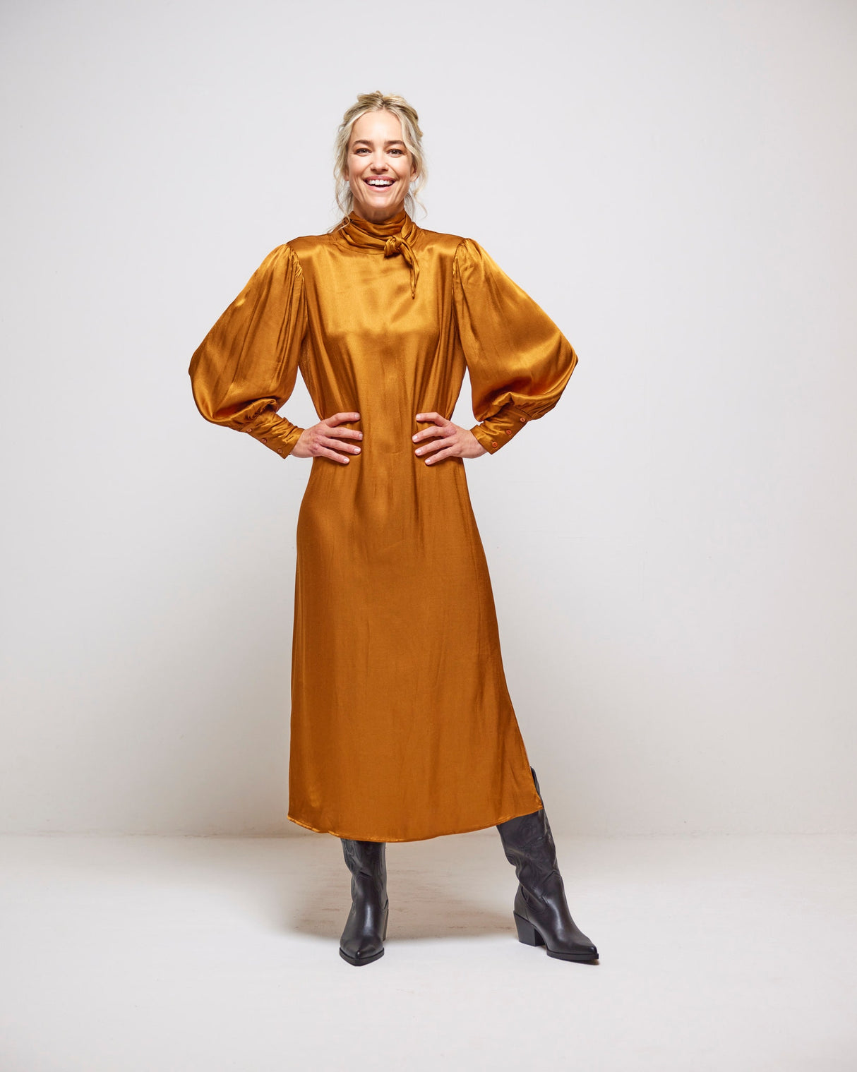 Ochre Noor Satin Dress